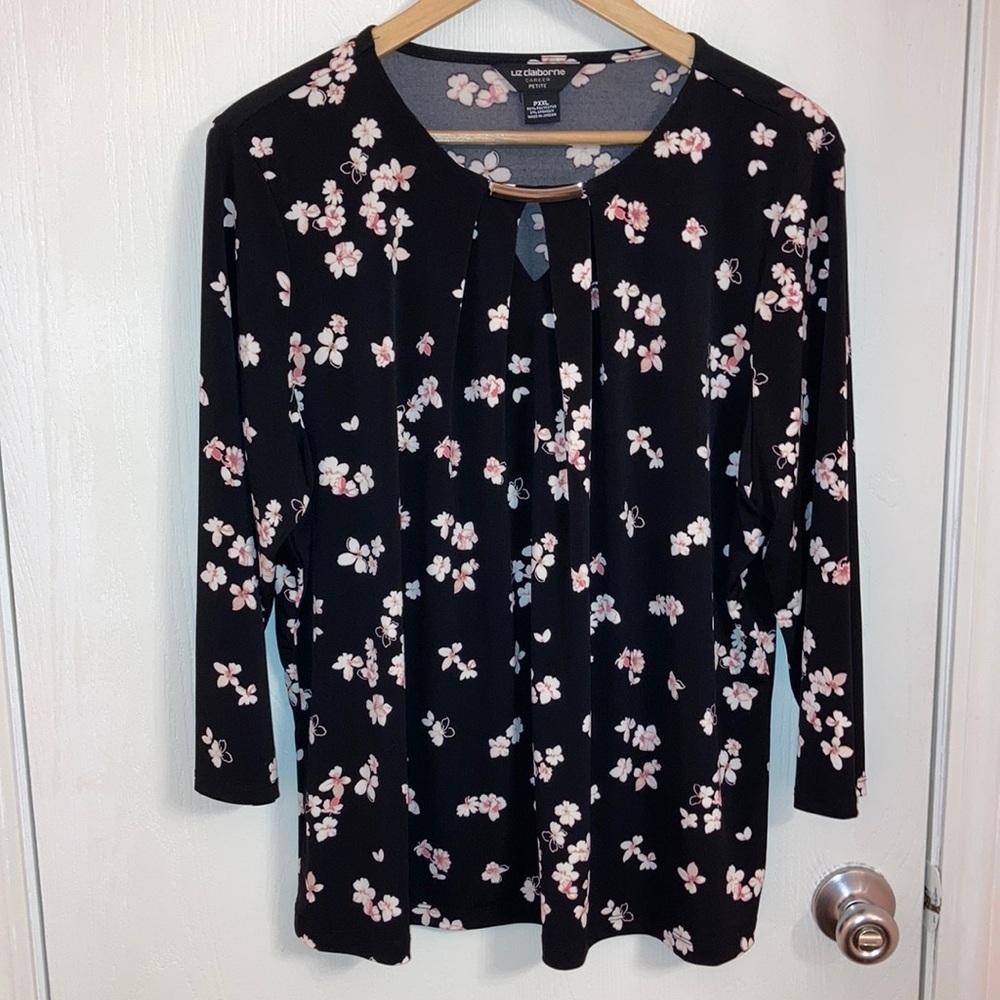 Liz Claiborne 3/4 sleeve top with pink floral design
